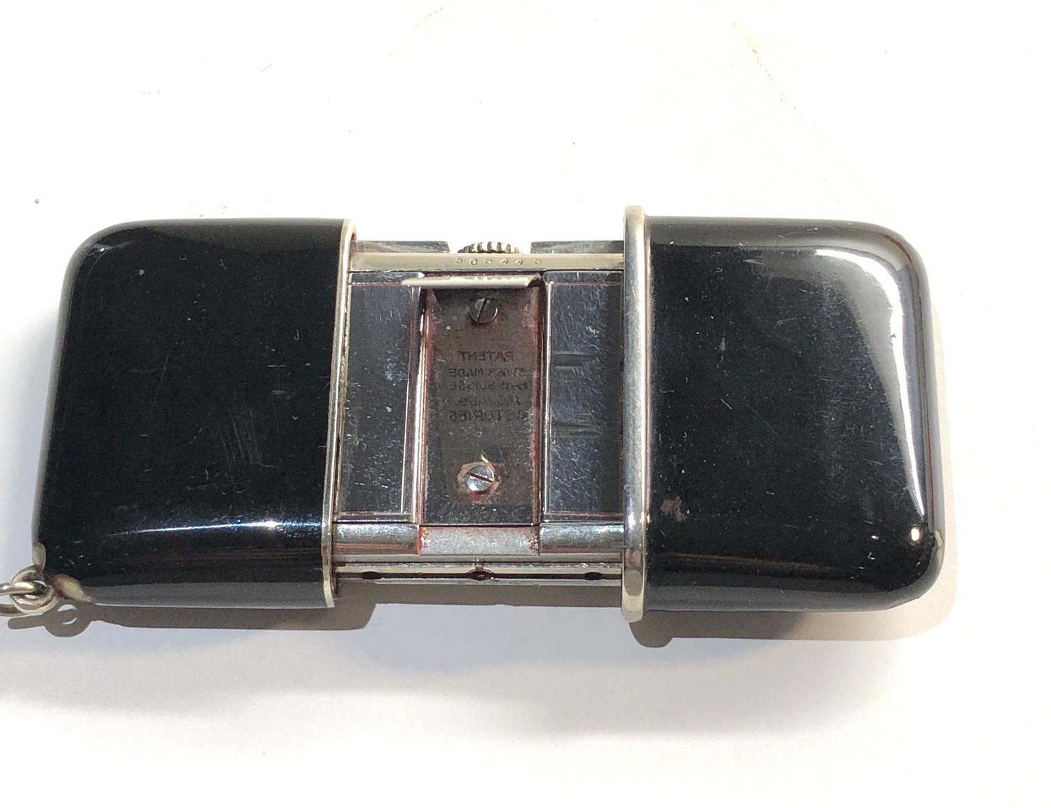 Black enamel Movado Ermeto purse watch in good overall condition edge chips to enamel - Bild 3 aus 4