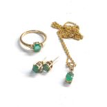 9ct gold emerald pendant , earrings and ring