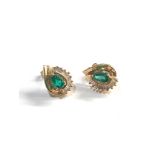 14ct gold fancy emerald earrings, good overall condition