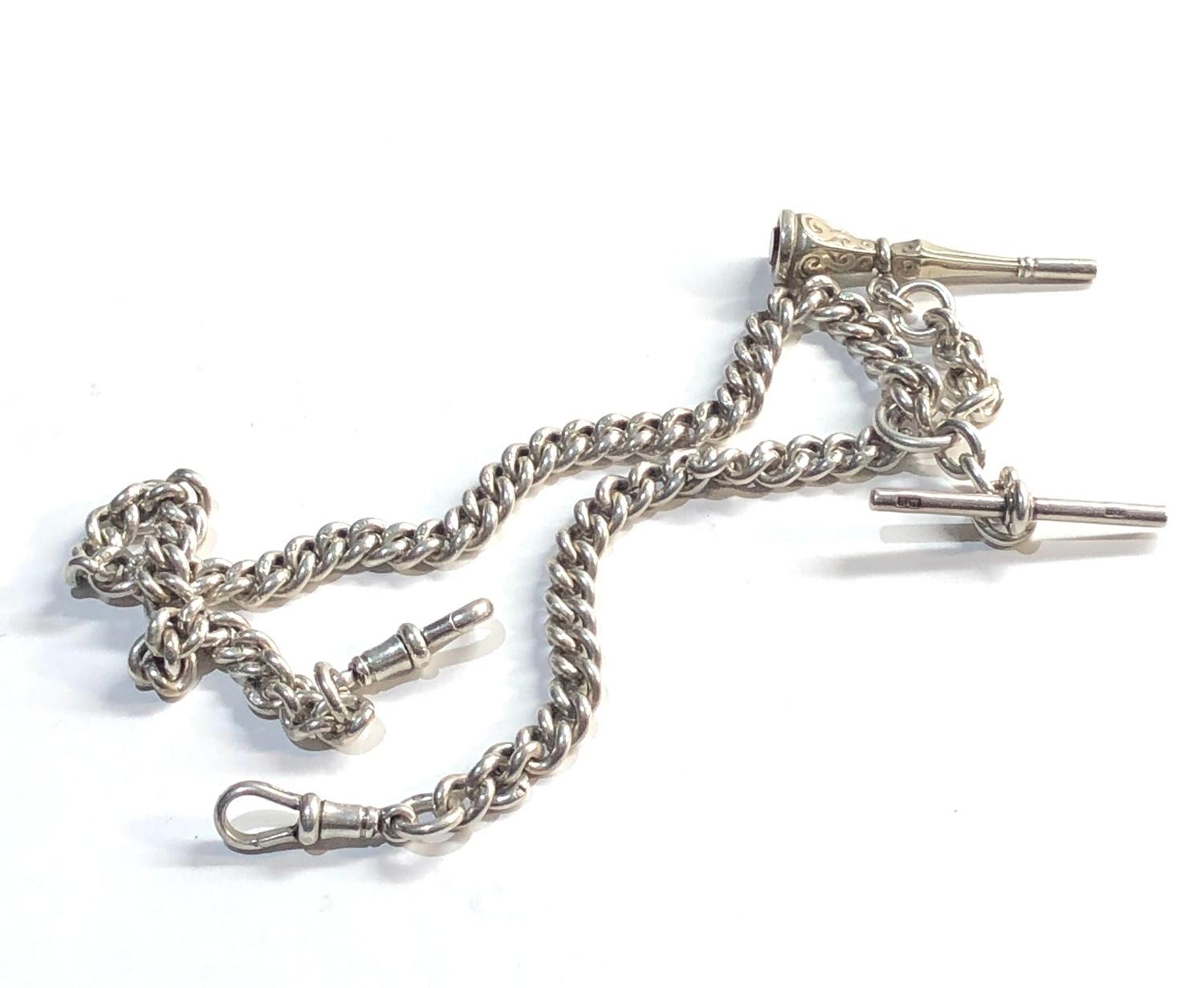 Silver double albert watch chain and fob 68g