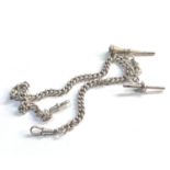 Silver double albert watch chain and fob 68g