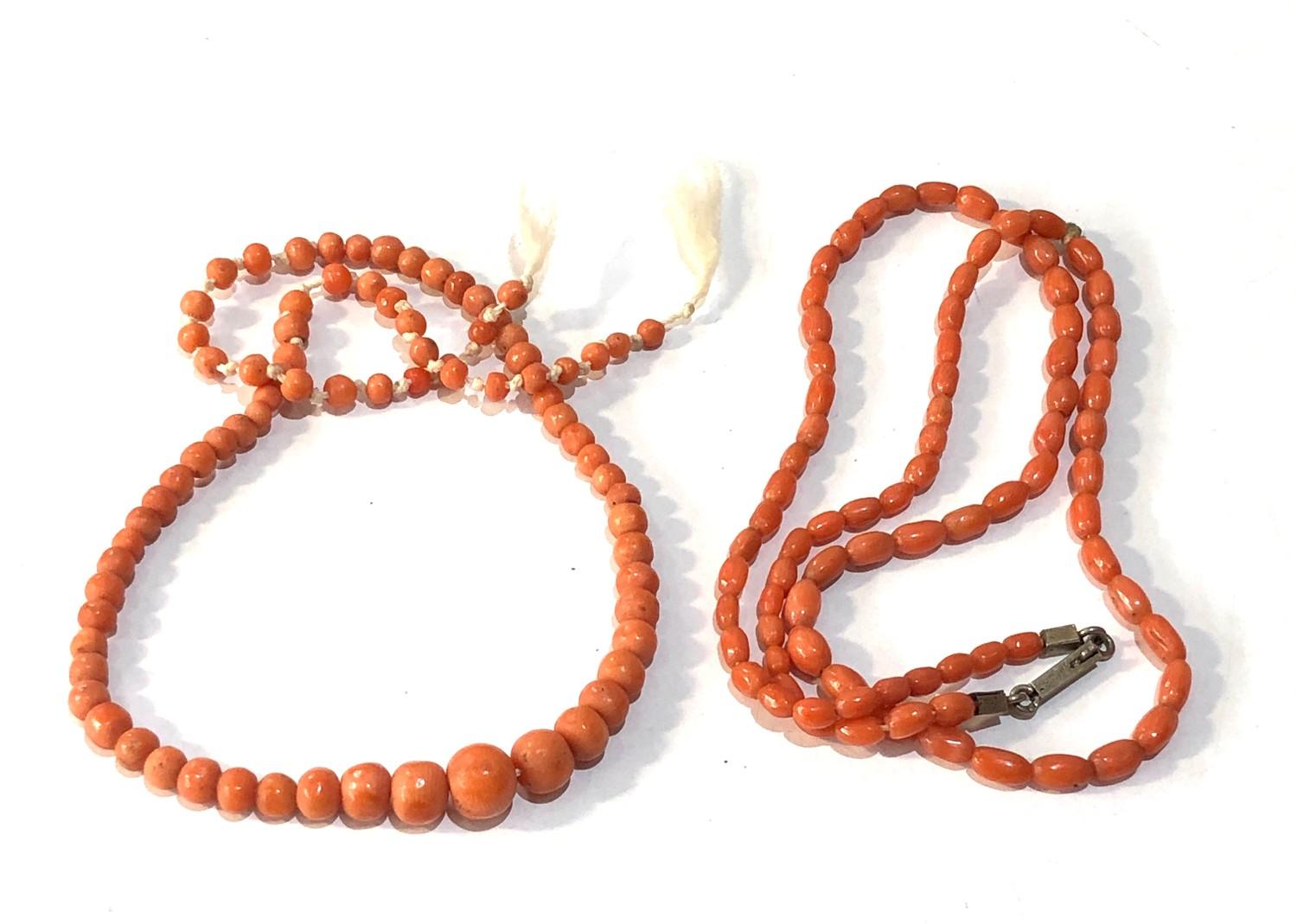 2 antique coral bead necklaces one in need of clasp / fixing weight 14g - Image 2 of 2