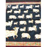 19th/ 20th Century Indian painting on textile depicting Nandi Bull, measures approx 113cm by 130cm