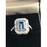 Platinum diamond and aquamarine ring central aquamarine is 2.28ct with approx 0.50ct diamonds