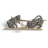 Fine rose diamond and pearl playing kittens brooch measures approx 43mm wide each kitten is set with
