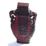 Large Vintage cherry Amber / bakelite type Chinese vase measures approx 27cm tall lid has chips