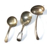 3 antique silver spoons includes 2 georgian silver tea caddy spoons and 1 other good overall