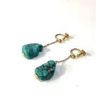 Vintage 9ct Gold and Matrix Turquoise drop earrings measure approx 4cm drop in good condition