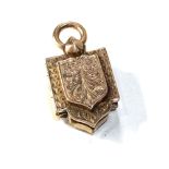 Victorian gold bk front shield locket measures approx 3.6cm by 1.9cm in good condition