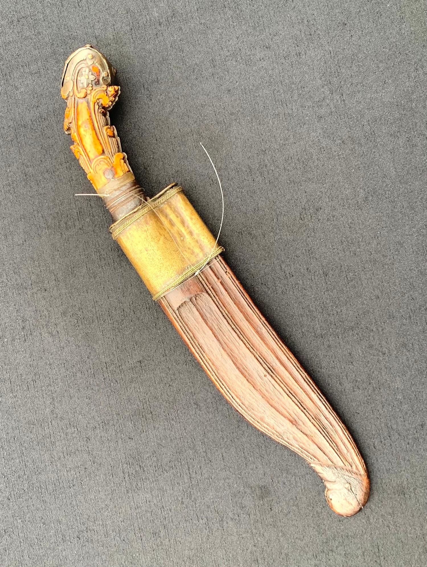 18th century Pia Ketta Ceylon dagger knife steel blade with wooden scabbard metal fittings and ivory - Bild 2 aus 5