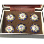 Antique set of enamel buttons floral enamel design each measure approx 2cm dia in good condition