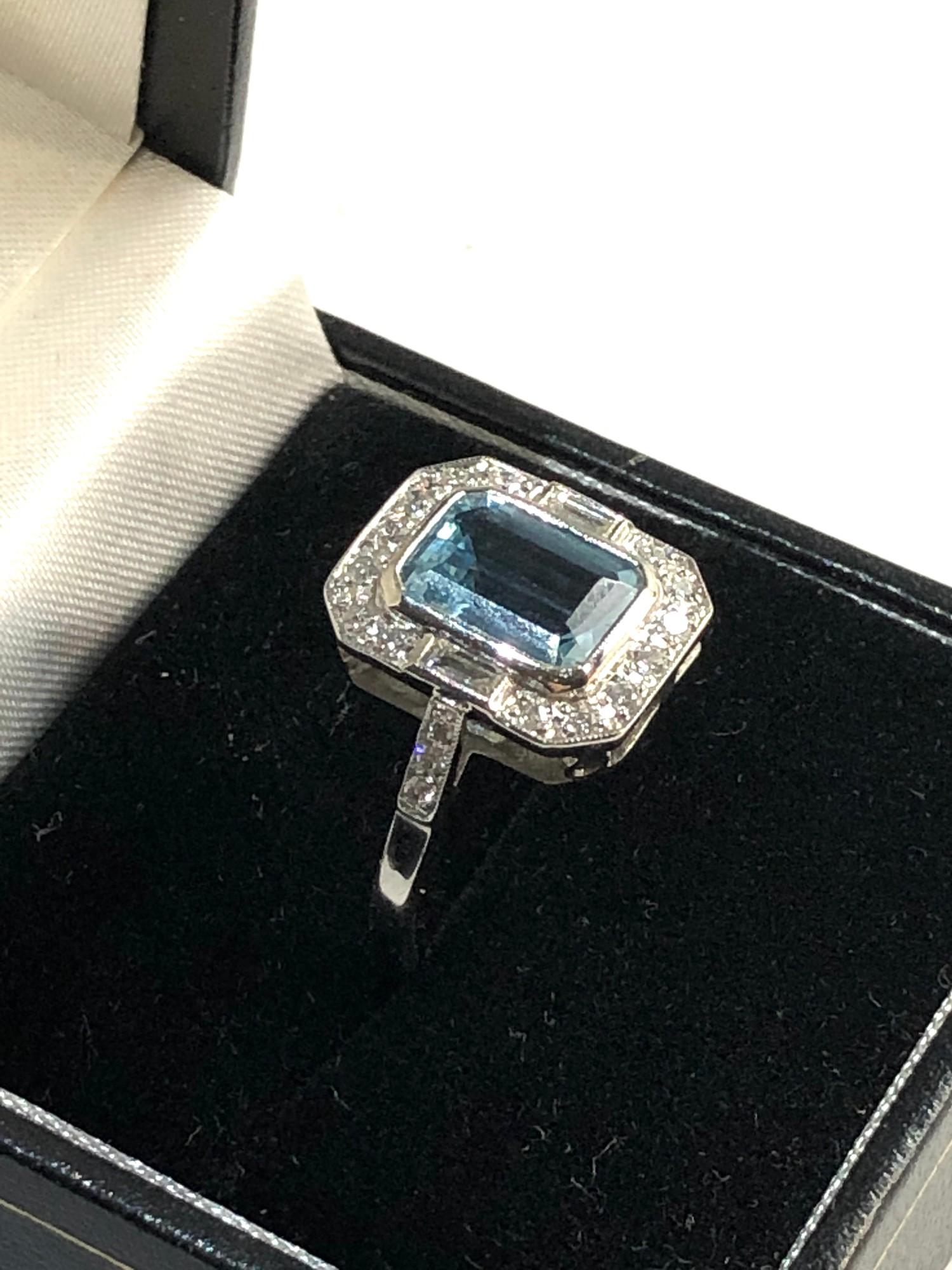 Platinum diamond and aquamarine ring central aquamarine is 2.28ct with approx 0.50ct diamonds - Image 2 of 4