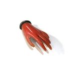 Vintage large coral hand brooch age related marks scratches and wear to hand missing pin back in