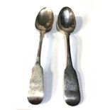 2 antique irish silver spoons each 14cm long