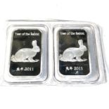 2 x 1 ounce silver .999 fine silver bullion bars