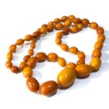 Antique Egg yolk amber bead necklace largest bead measures approx 3cm by 2.2cm weight 72g good