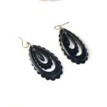 Large Antique Jet earrings triple oval dangly drops in good condition earrings measures approx 5cm