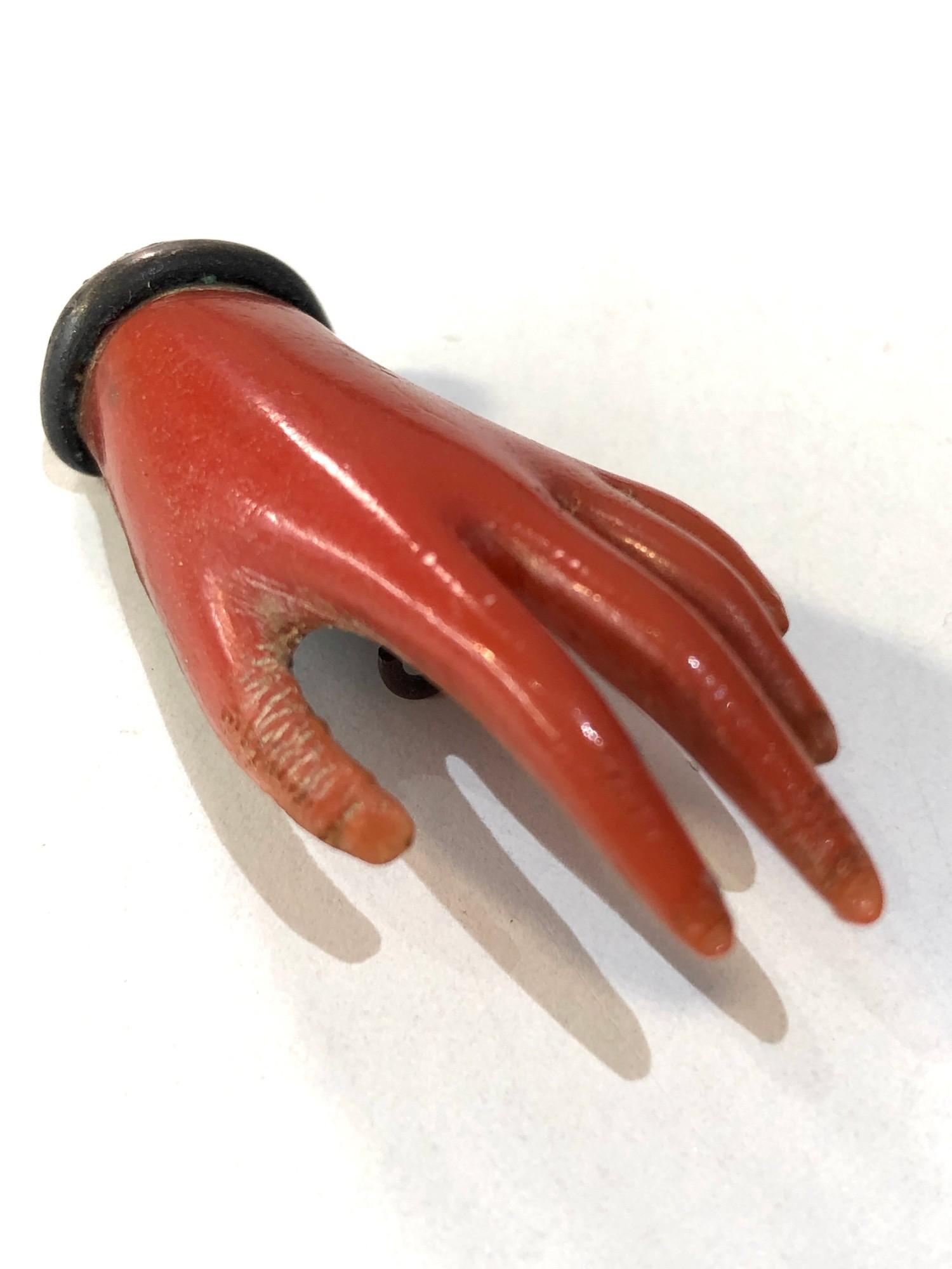 Vintage large coral hand brooch age related marks scratches and wear to hand missing pin back in - Image 3 of 4
