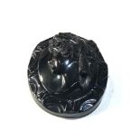 Antique Victorian whitby Jet cameo brooch in good condition measures 5.1cm by 4.3 cm widest points