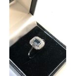 Fine platinum diamond and aquamarine ring