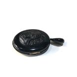 Large Antique Victorian whitby Jet cameo front Locket in good condition measures 7.5cm by 4.3. cm