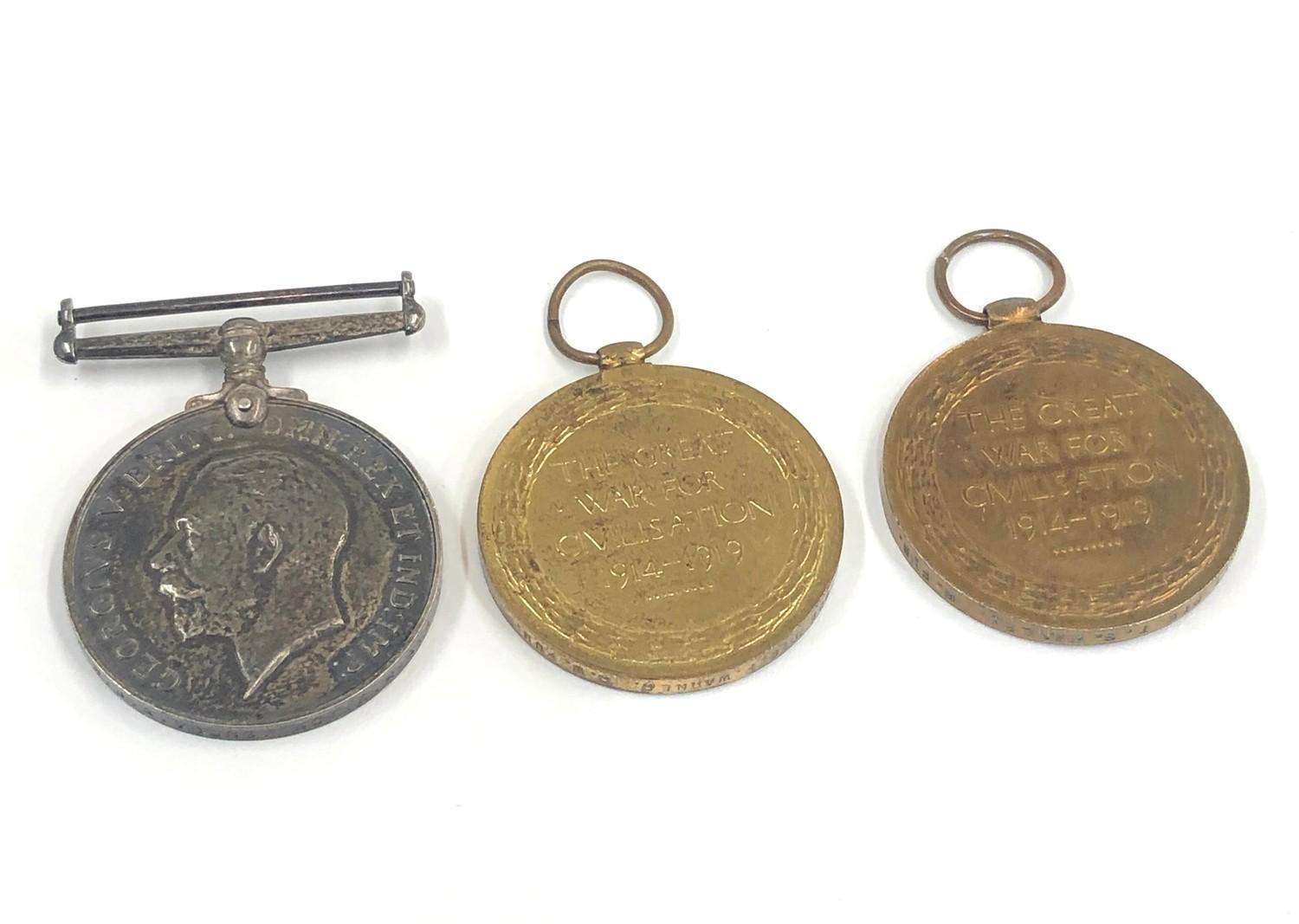 3 ww1 medals to m.19534 w.j.a young act .e.r.a.4.r.n. 27808pte.f.warner r.w.fus and gs-81211 pte.t. - Bild 2 aus 2