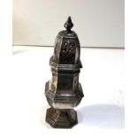 Antique silver sugar caster measures approx height 18cm Birmingham silver hallmarks weight 160g