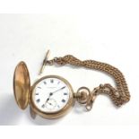 Antique full hunter gold plated Pocket Watch and double albert chain Tho Russell liverpool the watch