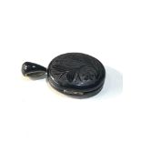 Antique Victorian whitby Jet Locket in good condition measures 6cm by 3.6 cm widest points closed