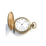 Antique gold plated full hunter pocket watch winds and ticks but no warranty given