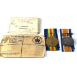 ww1 medal pair with postal packet box lid and ribbons to 31056 pte h.burbidge northampton regiment
