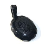 Large Antique Victorian whitby Jet pendant Locket in good condition has cameo set in back measures