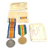 ww1 medal pair with ribbons packets to 23393 pte t bishop royal berks reg