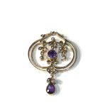 9ct gold amethyst & seed-pearl pendant