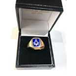 Vintage 9ct god & enamel swivel gents masonic ring weight 5g