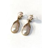 14ct gold M.O.P & pearl drop earrings 4cm drop weight 9g