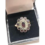 Antique Georgian 22ct gold garnet and seed-pearl ring in good condition weight 6.6g