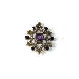 Antique 9ct gold amethyst and seed pearl pendant 3cm by 2.5cm