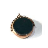 Antique 9ct ct gold stone set swivel fob measures approx 3.1cm by 2.5cm widest points weight 9.6g