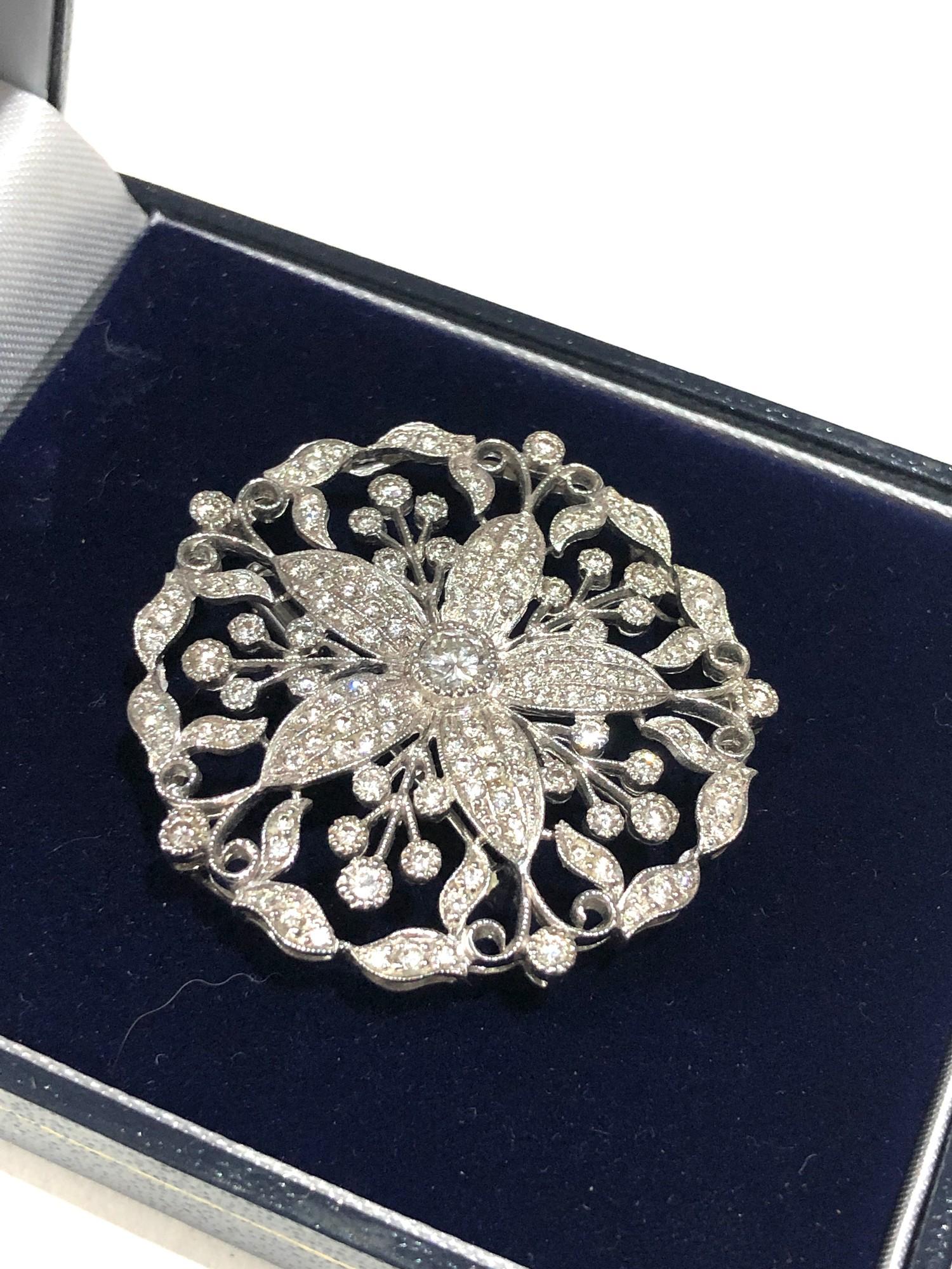 Fine antique white gold / plat floral diamond pendant pin brooch central diamond measures approx 4mm - Image 2 of 5