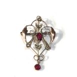 Antique stone set and seed-pearl pendant brooch measures approx 4.4cm by 2.5cm widest points xrt