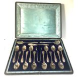 Antique boxed set of 12 teaspoons and serving spoons Sheffield silver hallmarks makers walker & hall