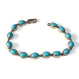 9ct gold turquoise stone set bracelet measures approx 20cm long 7mm wide weight 13.2g