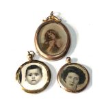 3 antique gold framed picture pendants