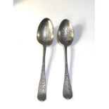 2 engraved 18th century silver table spoons weight 94g