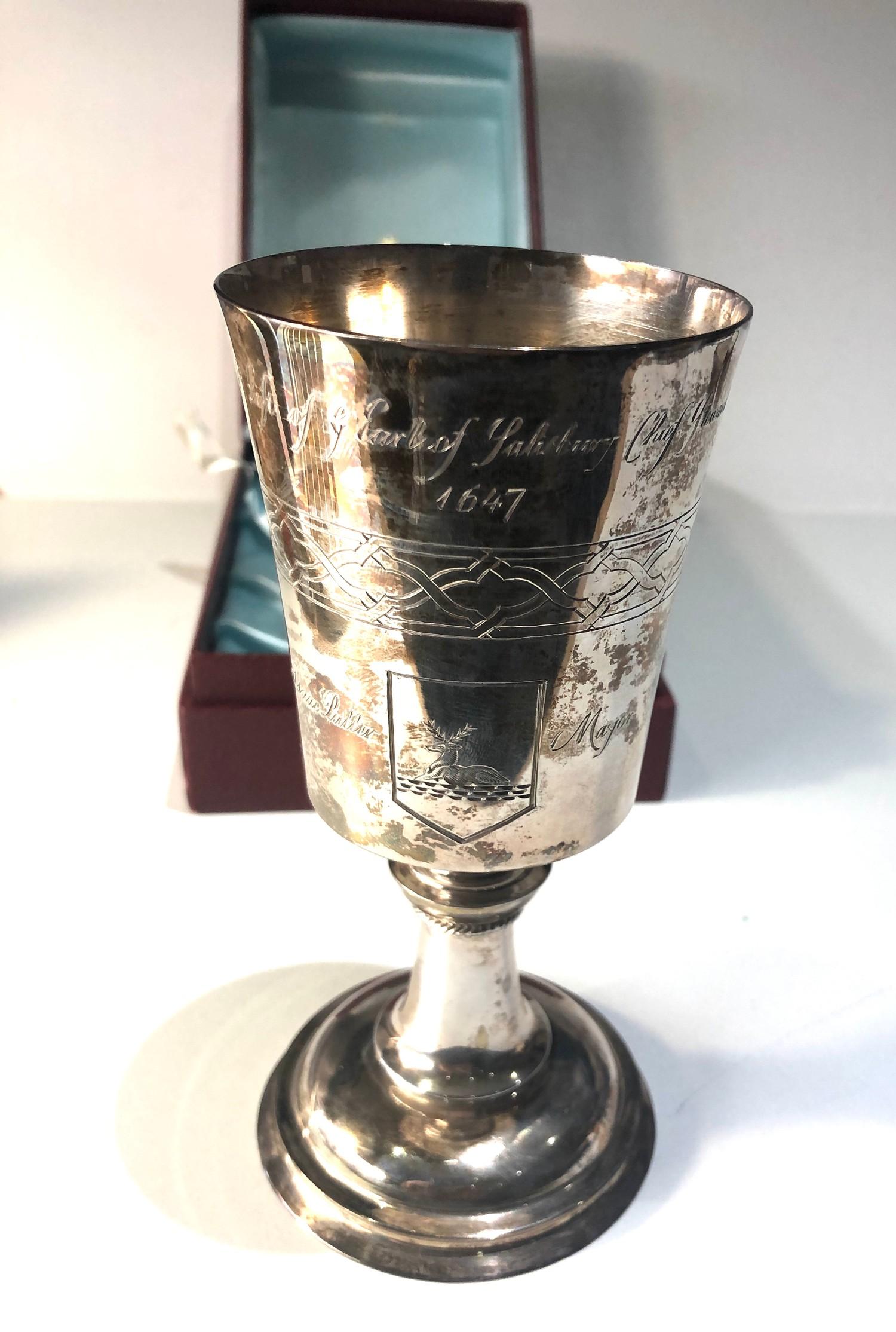 Vintage boxed Garrard & co limited edition silver Chalice engraved and hallmarked reproduction of - Image 2 of 5