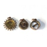 3 antique gold fobs includes compass fob mourning pendant and coin fob all in good condition total