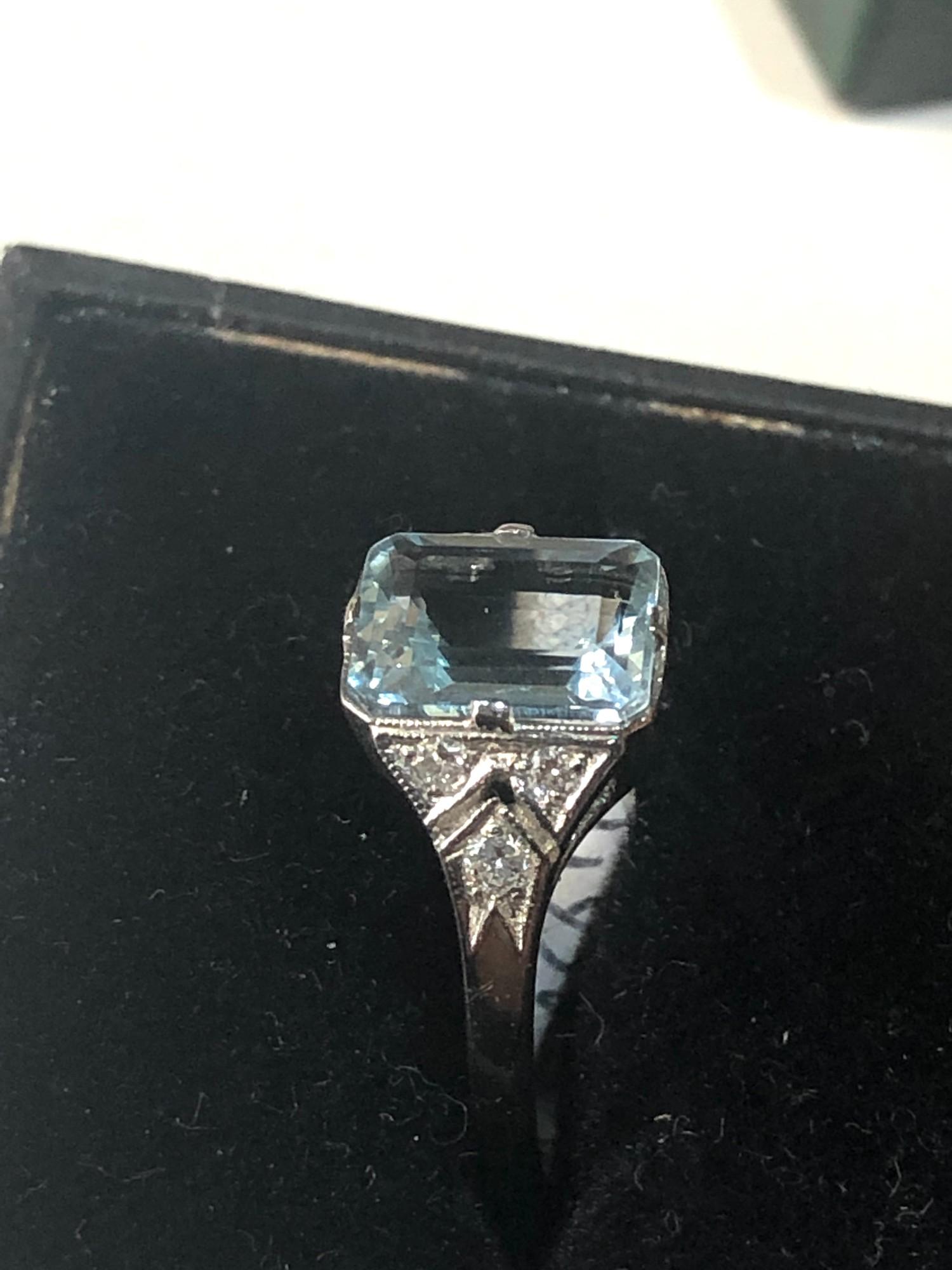 Fine diamond and Aquamarine ring large central aqua is 2.40 ct with diamonds around set in platinum - Image 3 of 4