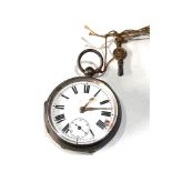 Antique silver open faced pocket watch the watch winds and ticks but no warranty is given enamel