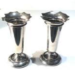 Pair of silver flower vases each measure approx 14.5cm weighted bases total weight 368g Birmingham